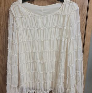 SHEIN Cream Ruffled Pleated Long Sleeve Blouse